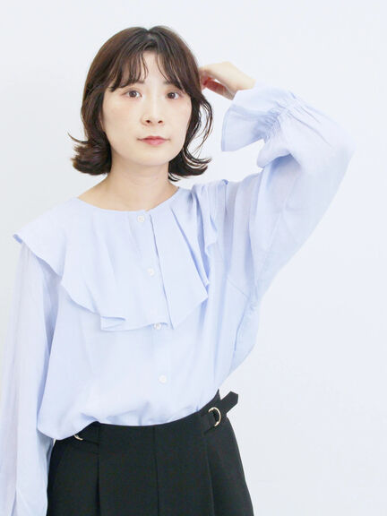 ラッフルカラーブラウス(オフホワイト/ベージュ/サックスブルー)|Samansa Mos2 blue(サマンサモスモス ブルー)通販