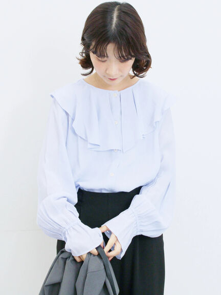 ラッフルカラーブラウス(オフホワイト/ベージュ/サックスブルー)|Samansa Mos2 blue(サマンサモスモス ブルー)通販