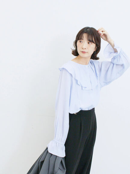 ラッフルカラーブラウス(オフホワイト/ベージュ/サックスブルー)|Samansa Mos2 blue(サマンサモスモス ブルー)通販