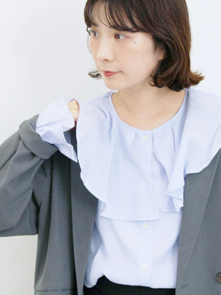 ラッフルカラーブラウス(オフホワイト/ベージュ/サックスブルー)|Samansa Mos2 blue(サマンサモスモス ブルー)通販