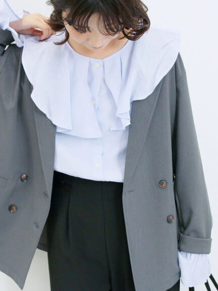 ラッフルカラーブラウス(オフホワイト/ベージュ/サックスブルー)|Samansa Mos2 blue(サマンサモスモス ブルー)通販