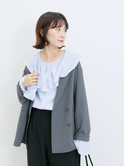 ラッフルカラーブラウス(オフホワイト/ベージュ/サックスブルー)|Samansa Mos2 blue(サマンサモスモス ブルー)通販