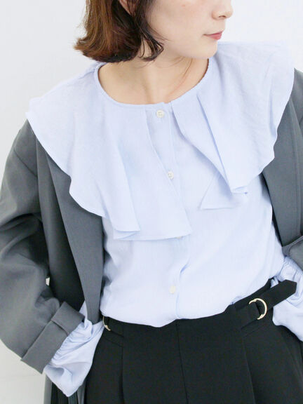 ラッフルカラーブラウス(オフホワイト/ベージュ/サックスブルー)|Samansa Mos2 blue(サマンサモスモス ブルー)通販