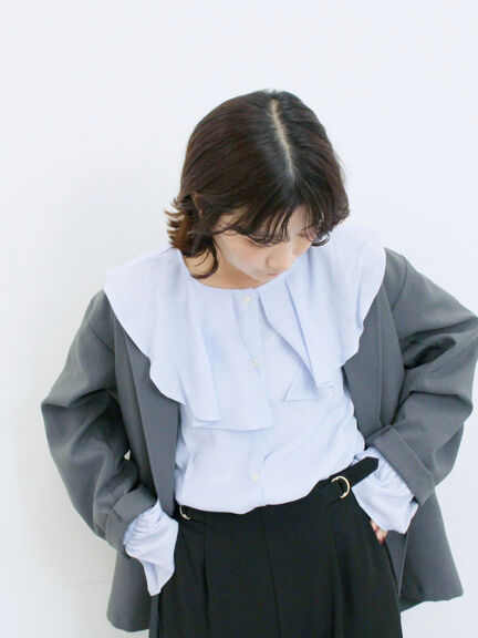 ラッフルカラーブラウス(オフホワイト/ベージュ/サックスブルー)|Samansa Mos2 blue(サマンサモスモス ブルー)通販