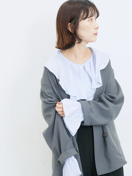 ラッフルカラーブラウス(オフホワイト/ベージュ/サックスブルー)|Samansa Mos2 blue(サマンサモスモス ブルー)通販