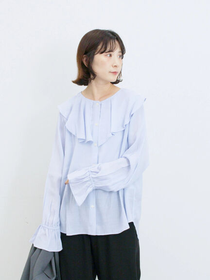 ラッフルカラーブラウス(オフホワイト/ベージュ/サックスブルー)|Samansa Mos2 blue(サマンサモスモス ブルー)通販