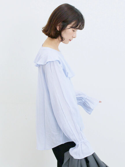 ラッフルカラーブラウス(オフホワイト/ベージュ/サックスブルー)|Samansa Mos2 blue(サマンサモスモス ブルー)通販