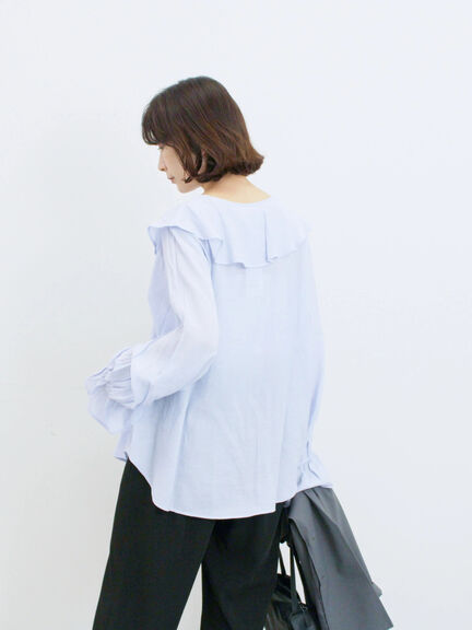 ラッフルカラーブラウス(オフホワイト/ベージュ/サックスブルー)|Samansa Mos2 blue(サマンサモスモス ブルー)通販