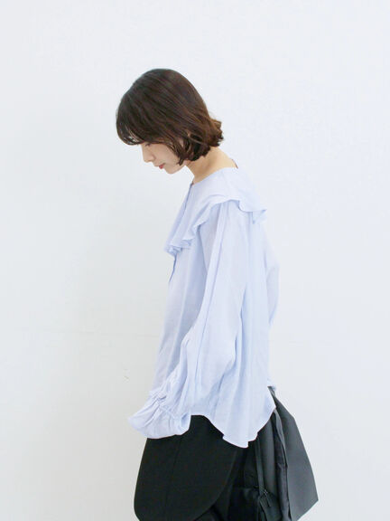 ラッフルカラーブラウス(オフホワイト/ベージュ/サックスブルー)|Samansa Mos2 blue(サマンサモスモス ブルー)通販