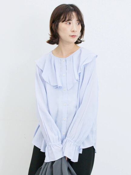 ラッフルカラーブラウス(オフホワイト/ベージュ/サックスブルー)|Samansa Mos2 blue(サマンサモスモス ブルー)通販