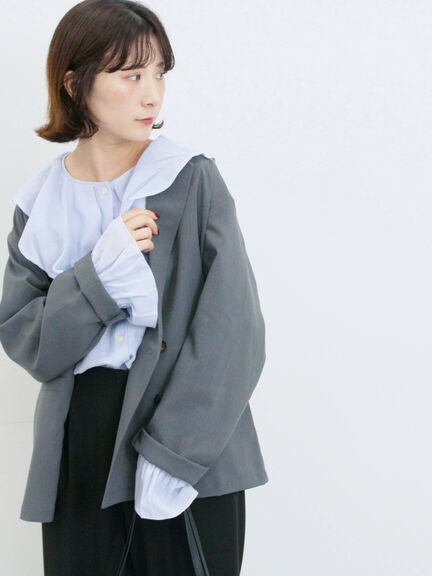 ラッフルカラーブラウス(オフホワイト/ベージュ/サックスブルー)|Samansa Mos2 blue(サマンサモスモス ブルー)通販