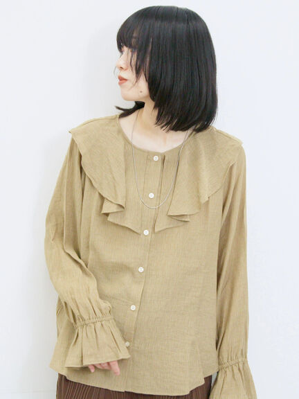 ラッフルカラーブラウス(オフホワイト/ベージュ/サックスブルー)|Samansa Mos2 blue(サマンサモスモス ブルー)通販