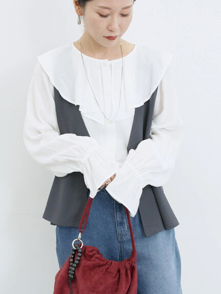 ラッフルカラーブラウス(オフホワイト/ベージュ/サックスブルー)|Samansa Mos2 blue(サマンサモスモス ブルー)通販