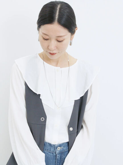 ラッフルカラーブラウス(オフホワイト/ベージュ/サックスブルー)|Samansa Mos2 blue(サマンサモスモス ブルー)通販