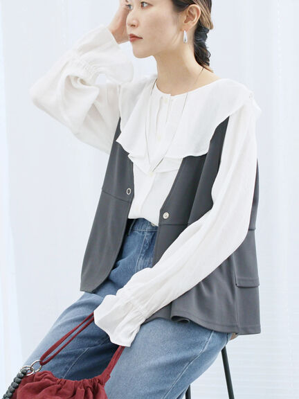 ラッフルカラーブラウス(オフホワイト/ベージュ/サックスブルー)|Samansa Mos2 blue(サマンサモスモス ブルー)通販