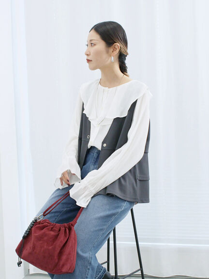 ラッフルカラーブラウス(オフホワイト/ベージュ/サックスブルー)|Samansa Mos2 blue(サマンサモスモス ブルー)通販