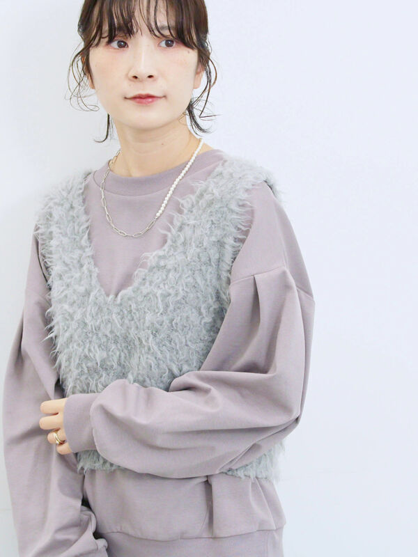 ポンチ袖タックプルオーバー(モカ)|Samansa Mos2 blue(サマンサモスモス ブルー)通販