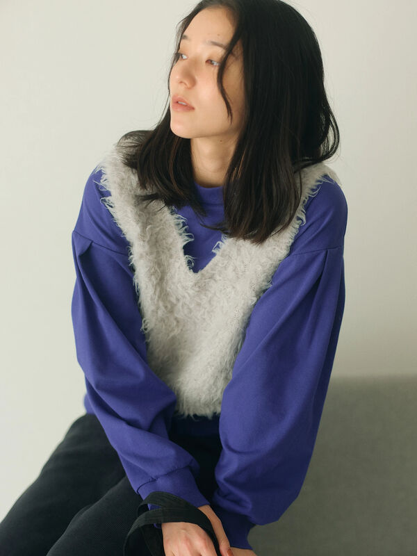 ポンチ袖タックプルオーバー(ブルー)|Samansa Mos2 blue(サマンサモスモス ブルー)通販