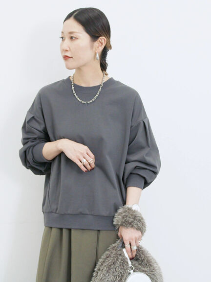 ポンチ袖タックプルオーバー(チャコールグレー/ボルドー/モカ/ブルー/Sグレー)|Samansa Mos2 blue(サマンサモスモス ブルー)通販