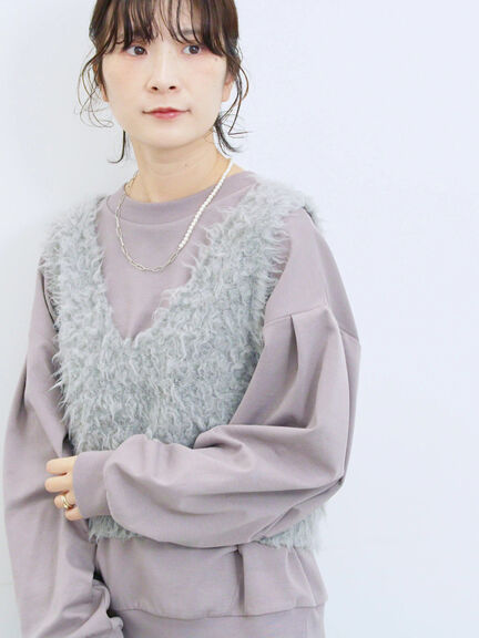 ポンチ袖タックプルオーバー(チャコールグレー/ボルドー/モカ/ブルー/Sグレー)|Samansa Mos2 blue(サマンサモスモス ブルー)通販