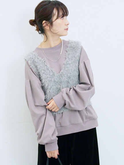 ポンチ袖タックプルオーバー(チャコールグレー/ボルドー/モカ/ブルー/Sグレー)|Samansa Mos2 blue(サマンサモスモス ブルー)通販