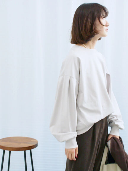 ポンチ袖タックプルオーバー(チャコールグレー/ボルドー/モカ/ブルー/Sグレー)|Samansa Mos2 blue(サマンサモスモス ブルー)通販