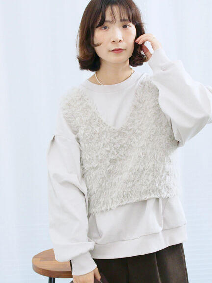 ポンチ袖タックプルオーバー(チャコールグレー/ボルドー/モカ/ブルー/Sグレー)|Samansa Mos2 blue(サマンサモスモス ブルー)通販