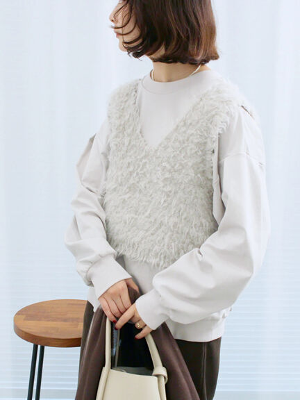 ポンチ袖タックプルオーバー(チャコールグレー/ボルドー/モカ/ブルー/Sグレー)|Samansa Mos2 blue(サマンサモスモス ブルー)通販