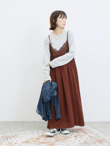 胸レースキャミワンピース(オフホワイト/ブラック/ブラウン)|Samansa Mos2 blue(サマンサモスモス ブルー)通販