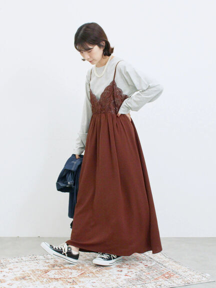 胸レースキャミワンピース(オフホワイト/ブラック/ブラウン)|Samansa Mos2 blue(サマンサモスモス ブルー)通販