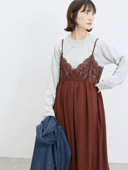 胸レースキャミワンピース(オフホワイト/ブラック/ブラウン)|Samansa Mos2 blue(サマンサモスモス ブルー)通販