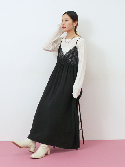 胸レースキャミワンピース(オフホワイト/ブラック/ブラウン)|Samansa Mos2 blue(サマンサモスモス ブルー)通販