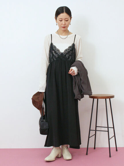 胸レースキャミワンピース(オフホワイト/ブラック/ブラウン)|Samansa Mos2 blue(サマンサモスモス ブルー)通販