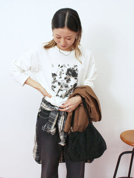 箔フォトプリントロンT(オフホワイト/グレー/チャコールグレー)|Samansa Mos2 blue(サマンサモスモス ブルー)通販