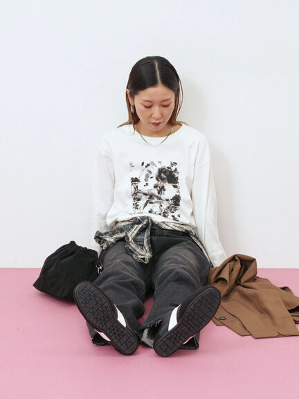 箔フォトプリントロンT(オフホワイト/グレー/チャコールグレー)|Samansa Mos2 blue(サマンサモスモス ブルー)通販