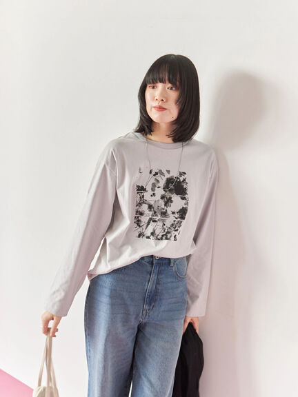 箔フォトプリントロンT(オフホワイト/グレー/チャコールグレー)|Samansa Mos2 blue(サマンサモスモス ブルー)通販