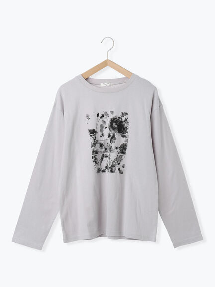 箔フォトプリントロンT(オフホワイト/グレー/チャコールグレー)|Samansa Mos2 blue(サマンサモスモス ブルー)通販