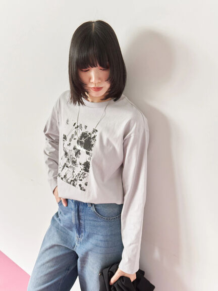 箔フォトプリントロンT(オフホワイト/グレー/チャコールグレー)|Samansa Mos2 blue(サマンサモスモス ブルー)通販