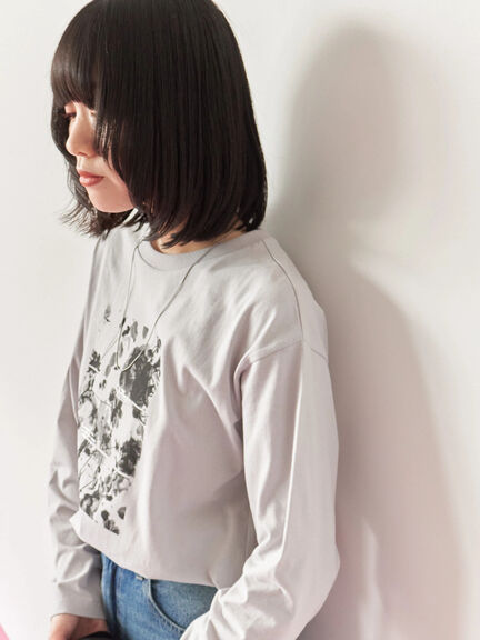 箔フォトプリントロンT(オフホワイト/グレー/チャコールグレー)|Samansa Mos2 blue(サマンサモスモス ブルー)通販