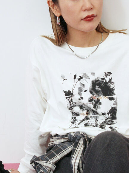 箔フォトプリントロンT(オフホワイト/グレー/チャコールグレー)|Samansa Mos2 blue(サマンサモスモス ブルー)通販