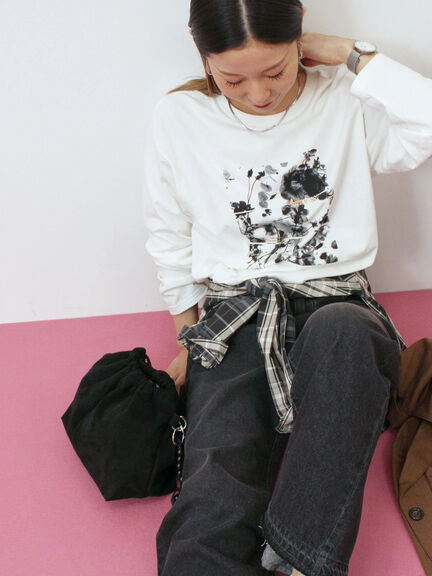 箔フォトプリントロンT(オフホワイト/グレー/チャコールグレー)|Samansa Mos2 blue(サマンサモスモス ブルー)通販