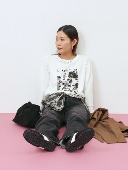 箔フォトプリントロンT(オフホワイト/グレー/チャコールグレー)|Samansa Mos2 blue(サマンサモスモス ブルー)通販