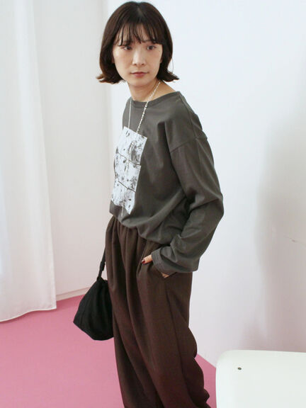 箔フォトプリントロンT(オフホワイト/グレー/チャコールグレー)|Samansa Mos2 blue(サマンサモスモス ブルー)通販