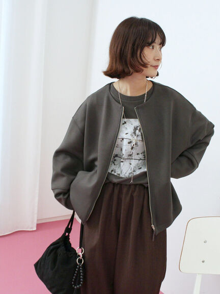 箔フォトプリントロンT(オフホワイト/グレー/チャコールグレー)|Samansa Mos2 blue(サマンサモスモス ブルー)通販