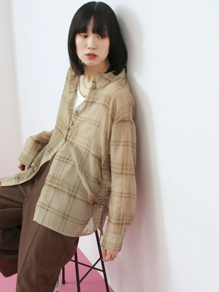 シアーチェックシャツ(ブラック/ベージュ/ブラウン)|Samansa Mos2 blue(サマンサモスモス ブルー)通販