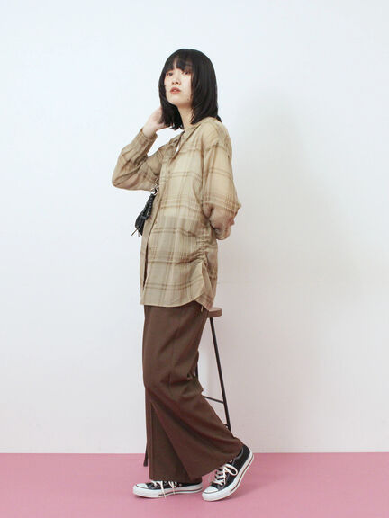 シアーチェックシャツ(ブラック/ベージュ/ブラウン)|Samansa Mos2 blue(サマンサモスモス ブルー)通販