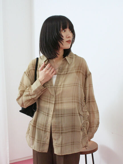 シアーチェックシャツ(ブラック/ベージュ/ブラウン)|Samansa Mos2 blue(サマンサモスモス ブルー)通販