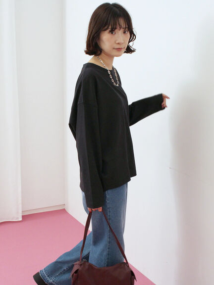 リネンタッチドルマンスリーブプルオーバー(オフホワイト/ブラック/ベージュ)|Samansa Mos2 blue(サマンサモスモス ブルー)通販