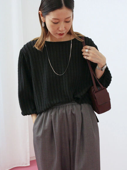 ジャカードボリュームスリーブプルオーバー(ブラック/ブラウン/キナリ)|Samansa Mos2 blue(サマンサモスモス ブルー)通販