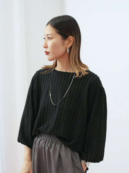 ジャカードボリュームスリーブプルオーバー(ブラック/ブラウン/キナリ)|Samansa Mos2 blue(サマンサモスモス ブルー)通販